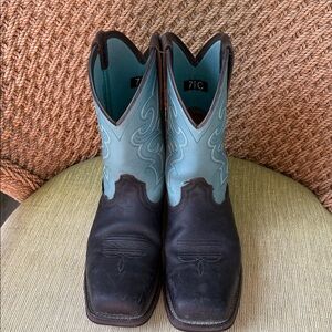 Ariat Fat Baby Brown & Teal Leather Composite Toe Boots Sz 7 1/2 Great condition